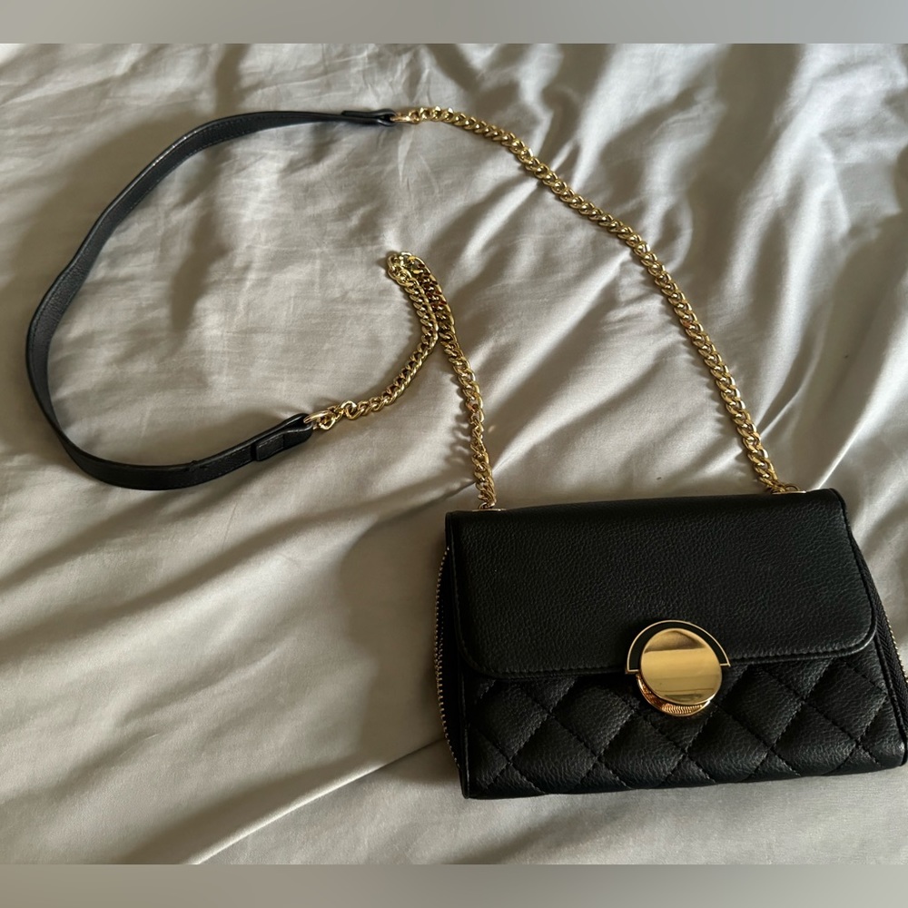 Black and gold cross body bag